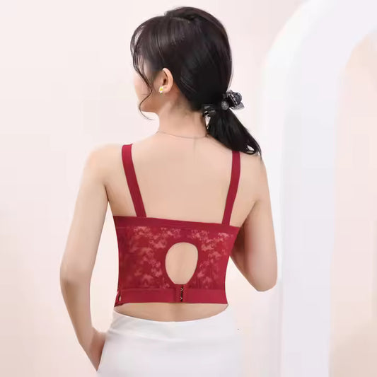 Tube Top Wireless Lace Bralette, High Elasticity, Push-Up