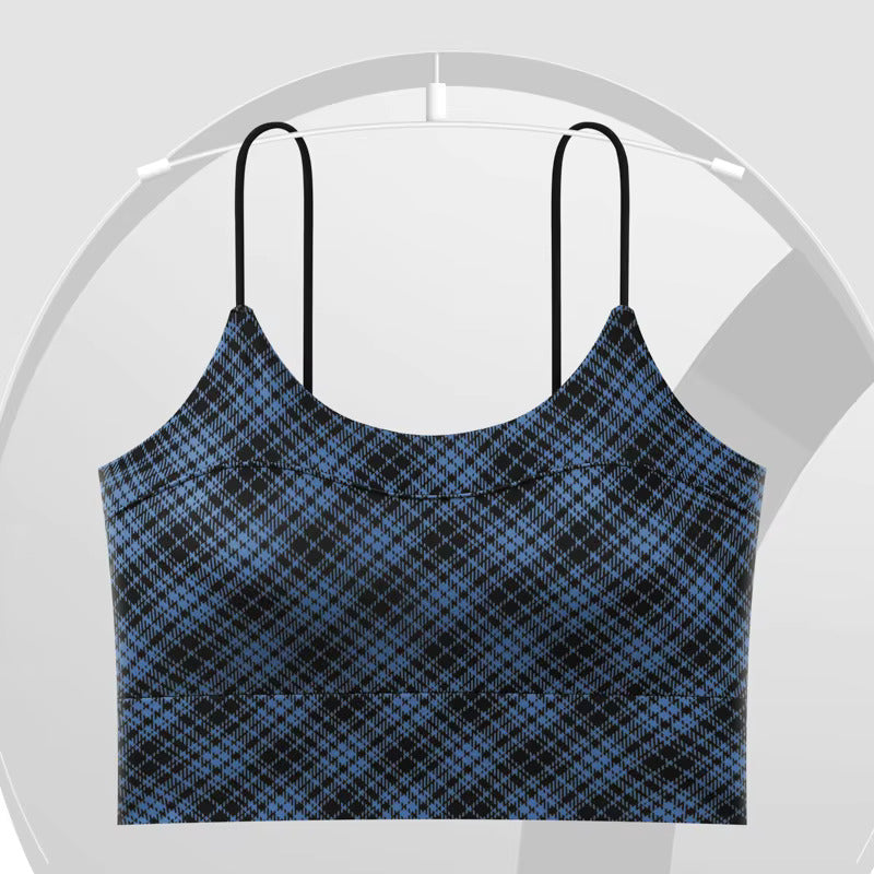 Fashionable Plaid Wireless Halter Bra - The Luissa