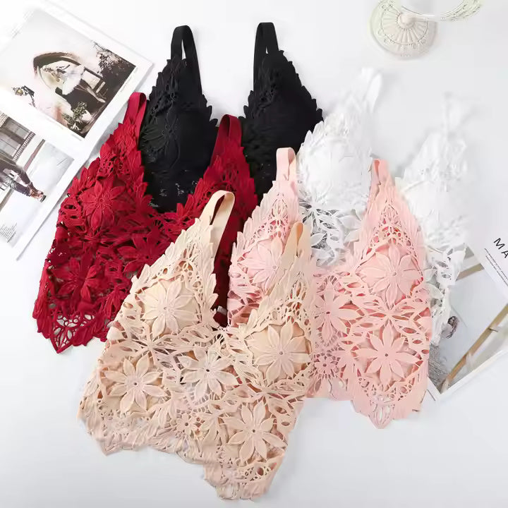 Tube Top Wireless Lace Bralette, High Elasticity, Push-Up - The Luissa
