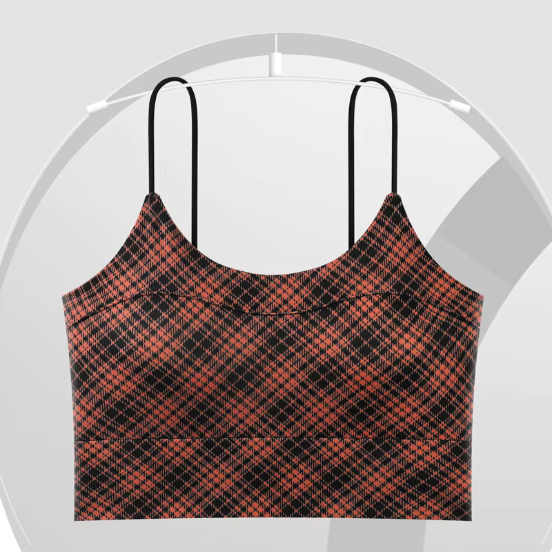 Fashionable Plaid Wireless Halter Bra - The Luissa