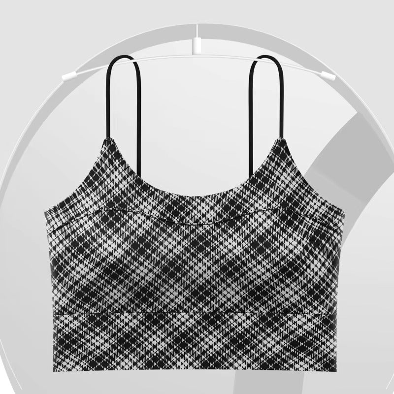 Fashionable Plaid Wireless Halter Bra - The Luissa