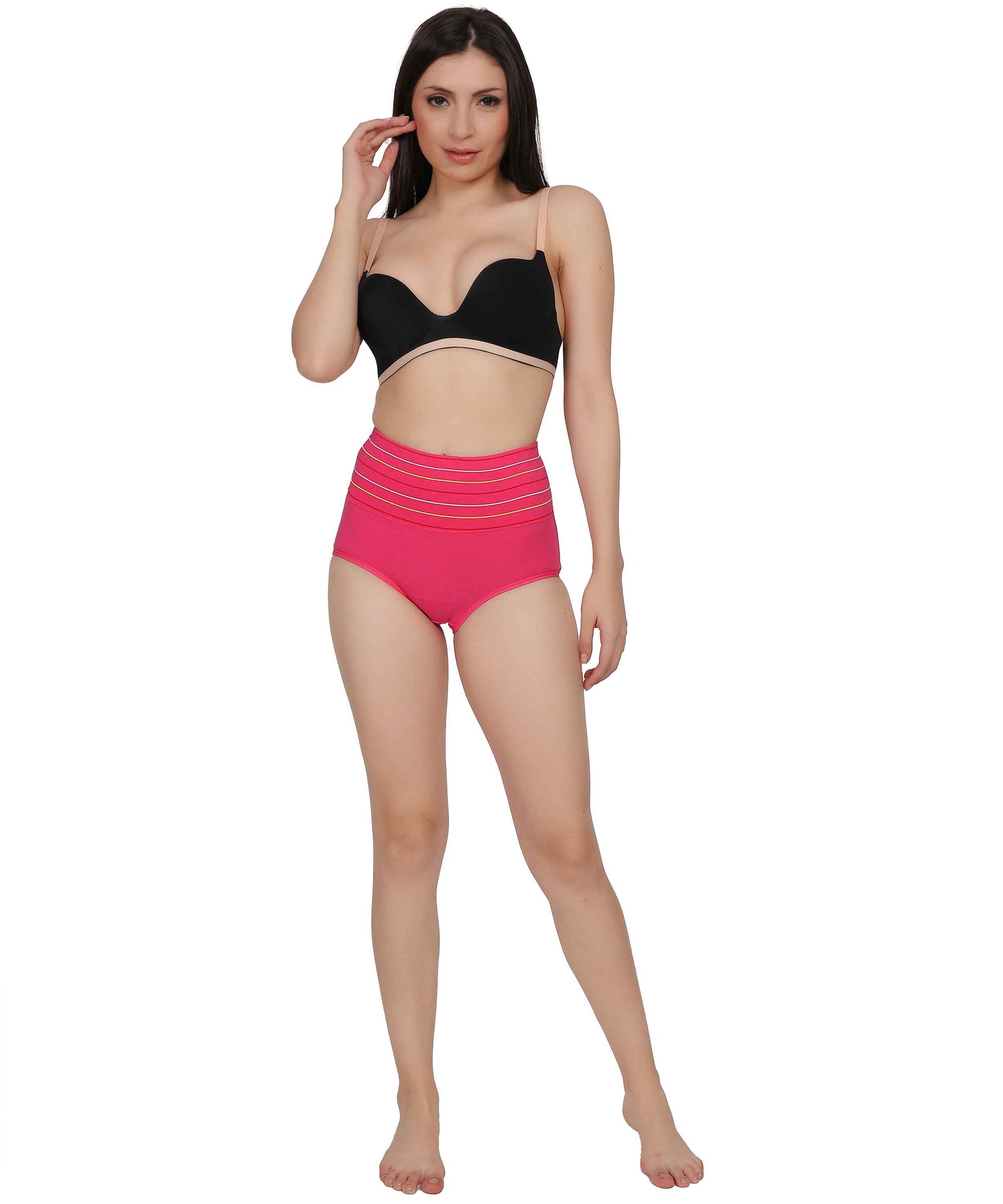 High-Waisted Pure Cotton Striped Shapewear Panties (PACK OF 2) - The Luissa